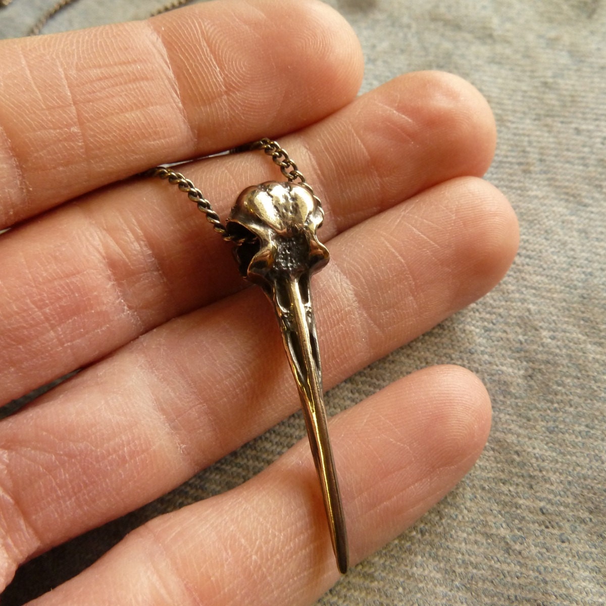 Giant Hummingbird Skull Pendant in Bronze with Hand-Rubbed Patina