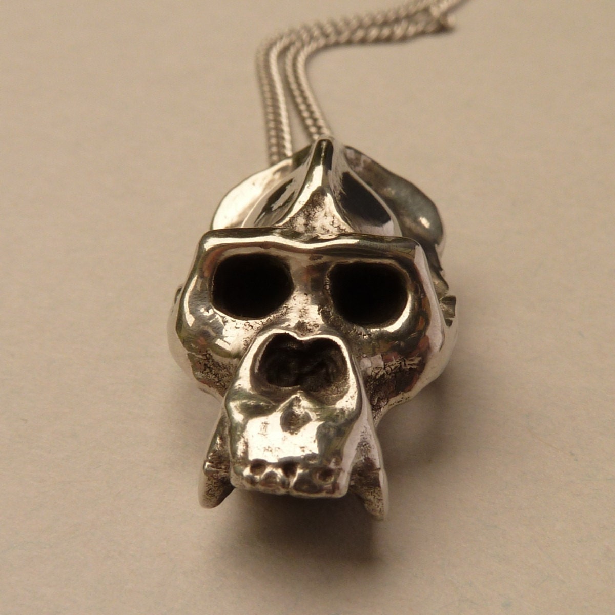 Gorilla Skull Necklace in polished Pewter