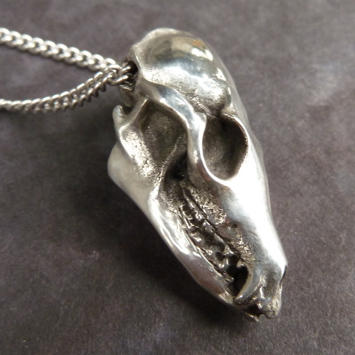 Fox Skull Pendant Cast in Pewter and Polished