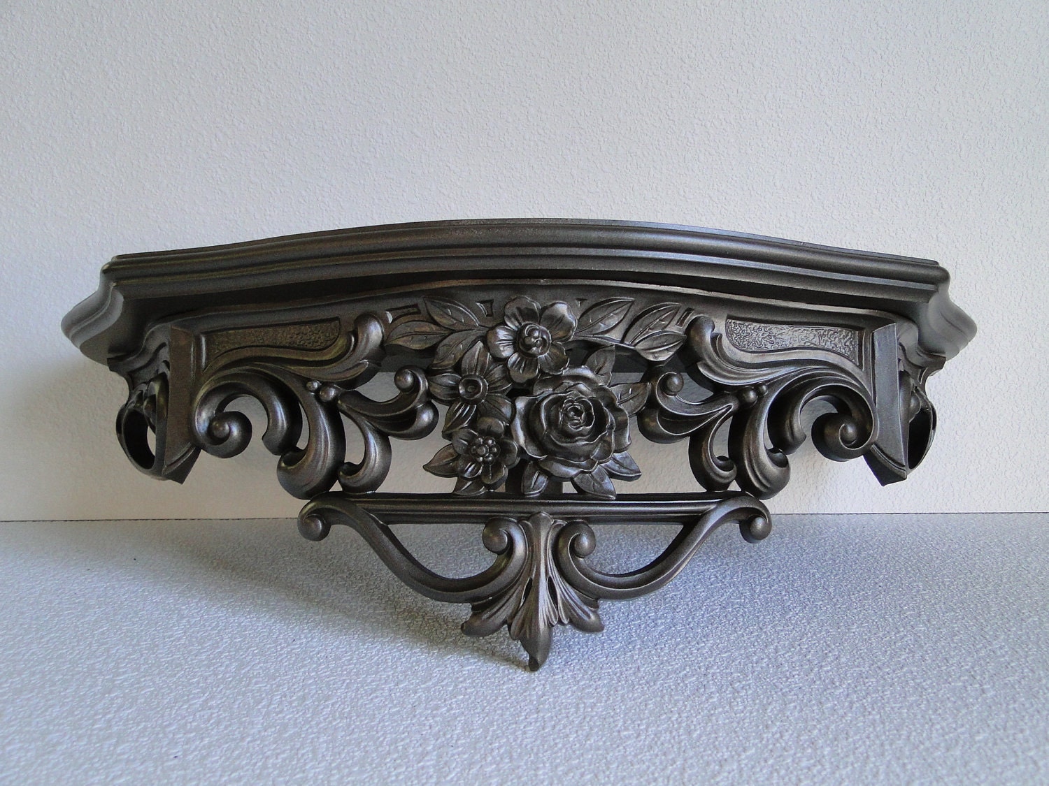Large Shelf ornate baroque hollywood regency paris apartment vintage large metallic "Aged Bronze Ornate Shelf"