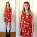Vtg 90s Bright Red Floral Print Mini Dress / Burn Out Party Dress