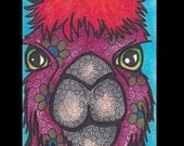 Original ACEO Alpaca Purple Red OOAK Copic Marker Drawing