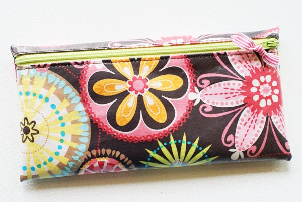 Cash budget envelope system wallet with 6 tabbed dividers // brown pink yellow aqua green orange floral