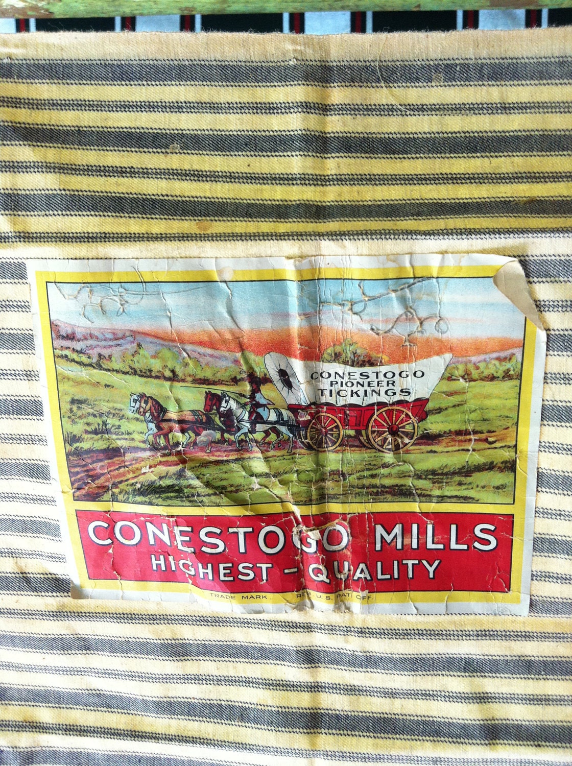 Ticking Blue and White Vintage with Label Still attached Conestogo Mills Made in USA