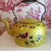 Tea Pot Hand Painted Vintage Yellows Blues Reds and Greens Bird with Flowers