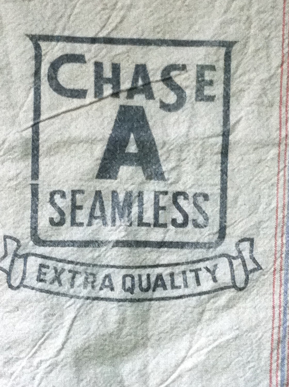 Feed Sack Heavy Canvas Logo Reads Chase A Seamless Extra Quality Red and Blue Strips