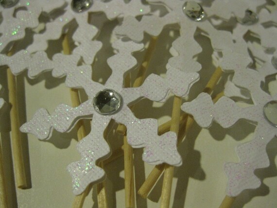 Cupcake Toppers Christmas Snowflakes White 12 ct Il_570xn
