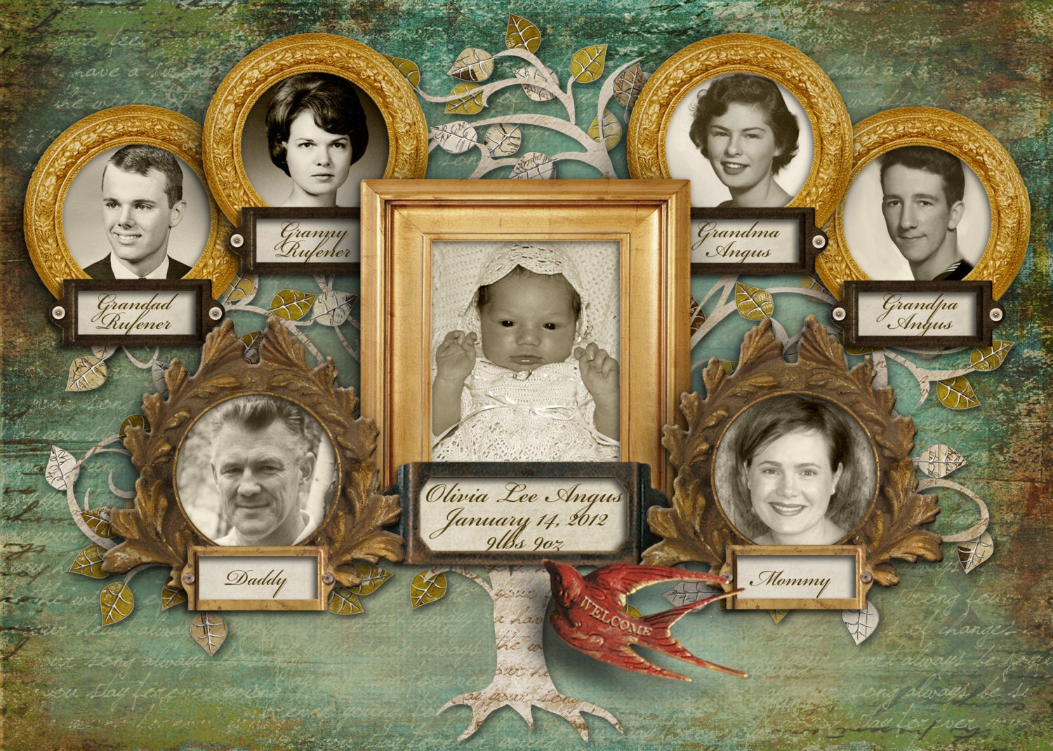 Birth Announcement - Family Tree To Announce Your New Baby - Digital File