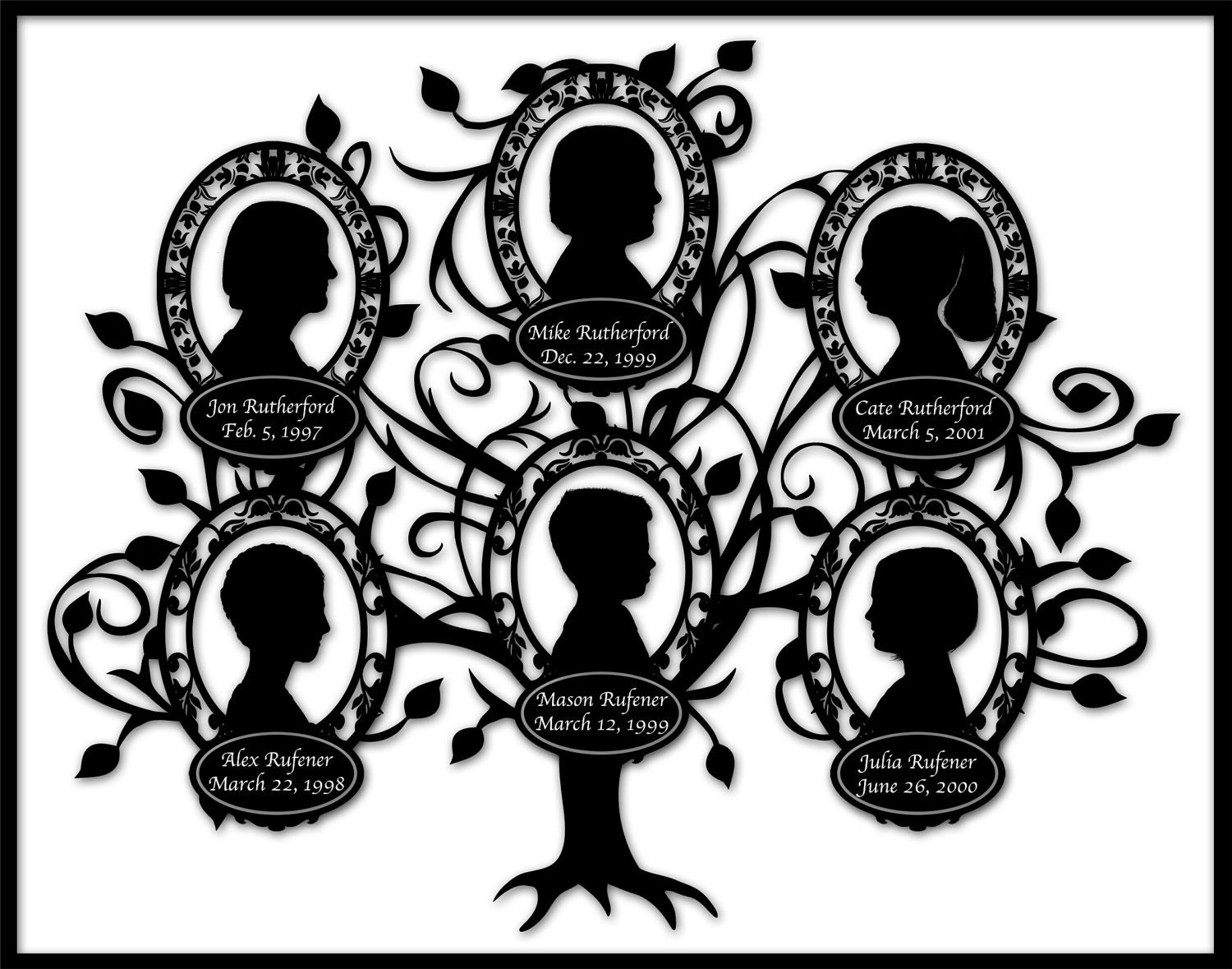 Family Tree Custom Silhouette Design - Six Profiles