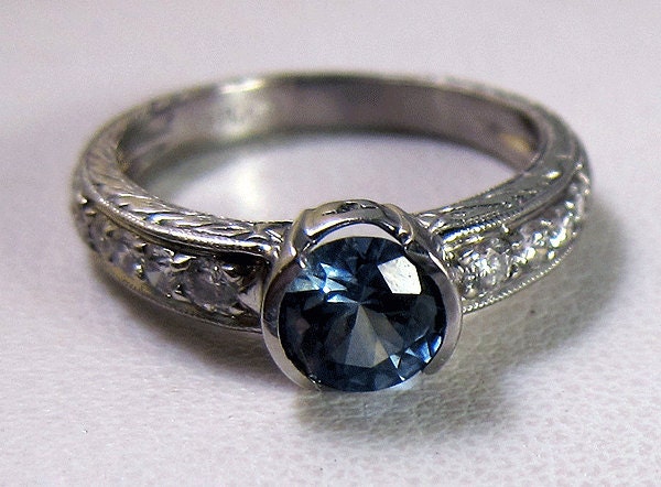 Fabulous Vintage Platinum .95 ct. Montana Sapphire Diamond Ring