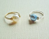 Genunine Pearl Childs Ring - My First Gemstone Ring - You Choose - Sterling Silver or 14 K Gold Plated Wire - Made to Order