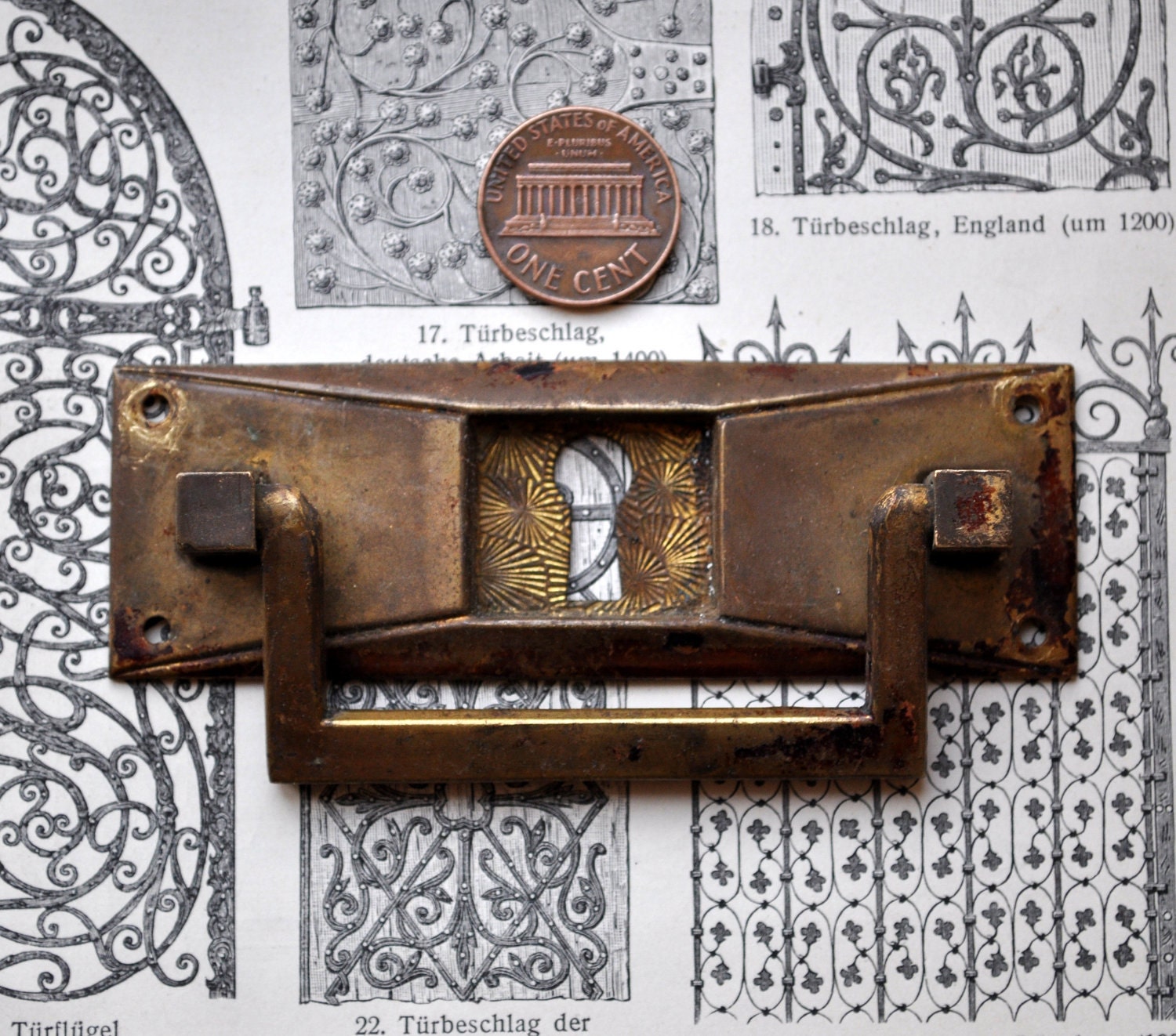Vintage brass key hole plate,escutcheon.