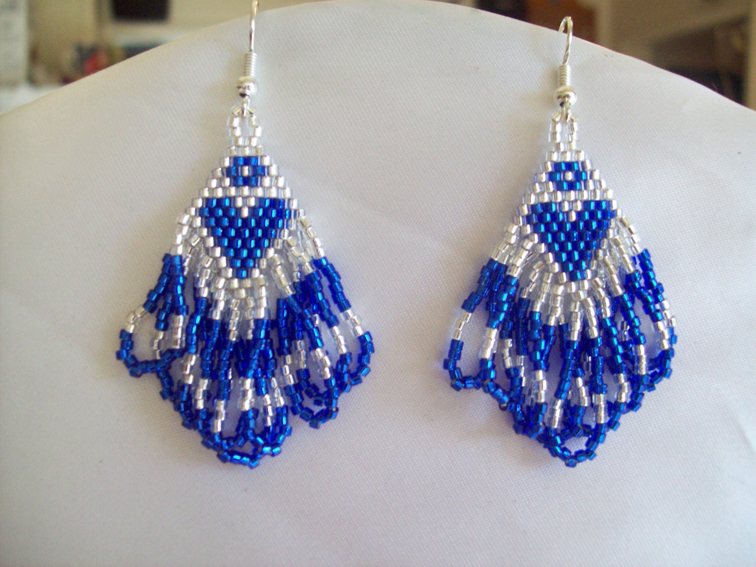 Items Similar To Native American Beaded Heart Earrings Dark Blue And