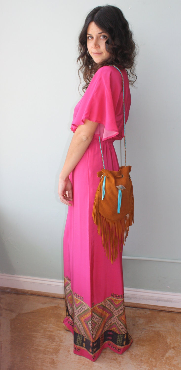 SALE- Cimarron Concho Suede Leather Fringe Cinch Bag