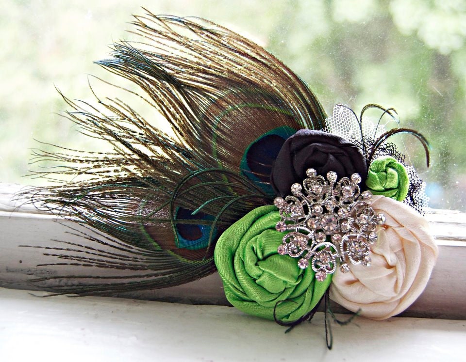 Bridal Peacock Hairpiece - Photo Prop - Bridal - Wedding Hairpiece - Couture