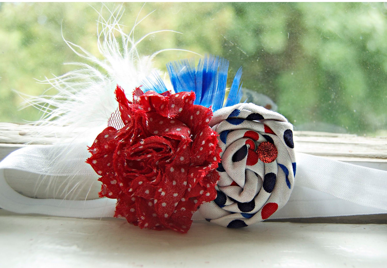 Fourth of July Rosette Headband - Red, White and Blue - Photo Prop Baby Headband Patriotic Headband