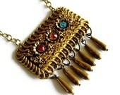 Gold Floral Necklace, Celluloid Brooch Assemblage