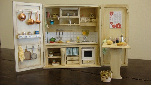 RESERVED for Laura .Miniature Tuscan style kitchen cabinet 1.12 scale