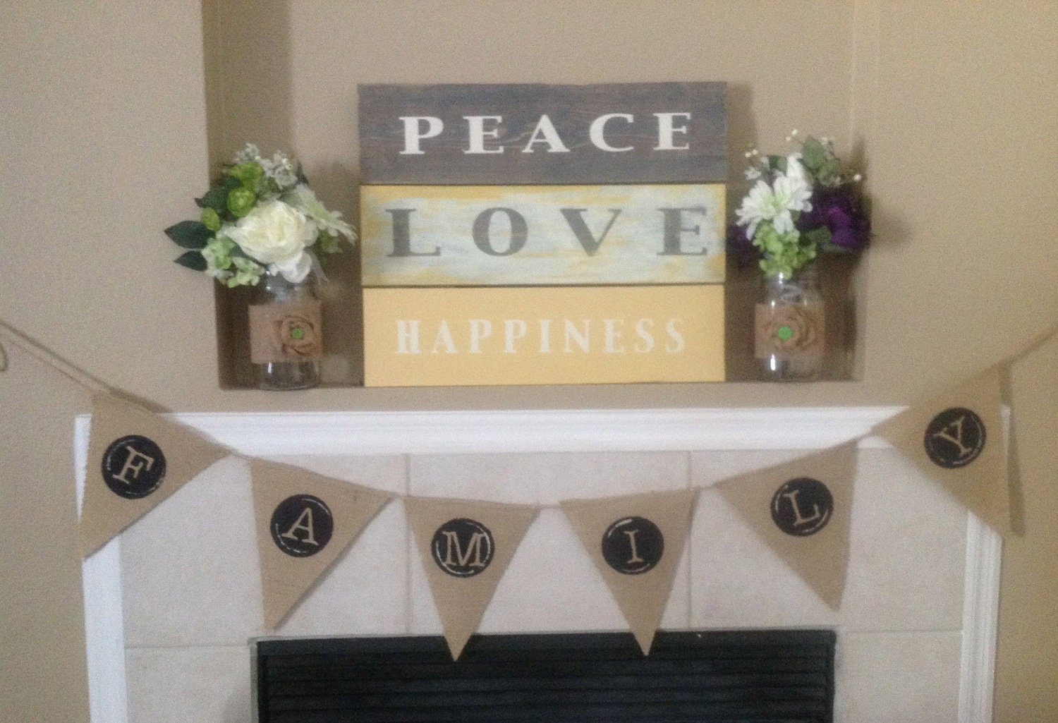 Peace Love Happiness Wood Sign