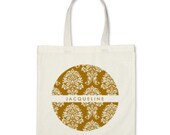 7 Bridesmaids Personalized Damask Totes in Mustard