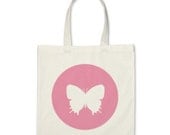 Girl Tote Bag - Pink Butterfly Silhouette Tote Bag - Party Favor Tote Bag