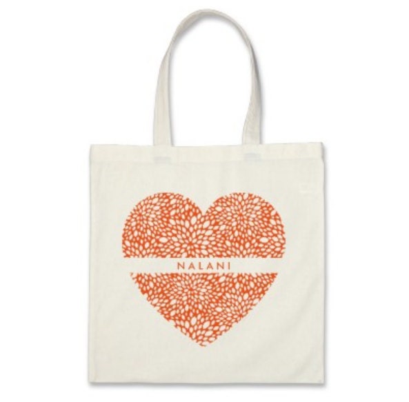 10 Bridesmaids Signature Personalized Heart Totes in Orange