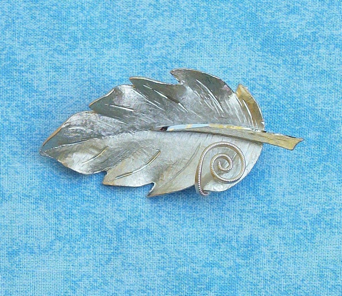 Vintage Silver Hue Leaf Pin By BSK