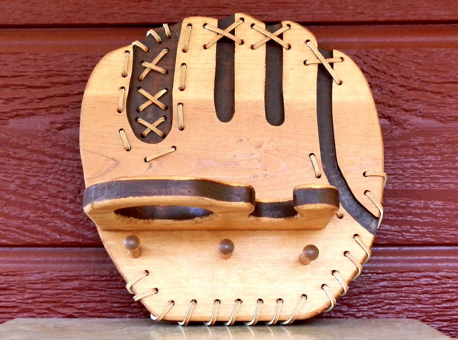 Vintage Wood Shop Project Baseball Glove Wall Hanger