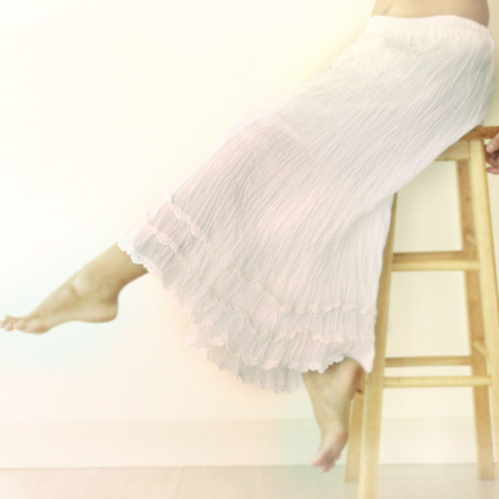 Gypsy / Yoga / Fisherman Pants Crinkle Cotton in White