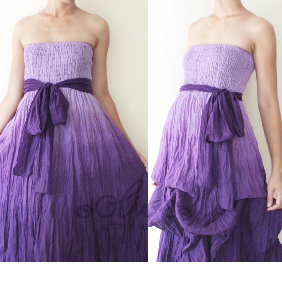 Strapless Maxi Dress with A Sash in Violet