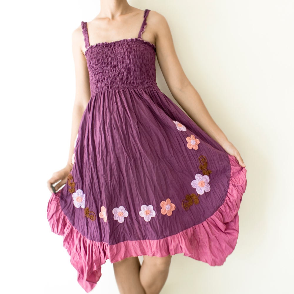 Sale.. Floral Smocked Dress in Dark Purple