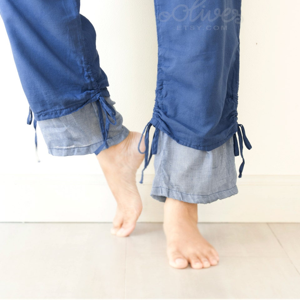 Comfy Drawstring Cotton Pants in Blue