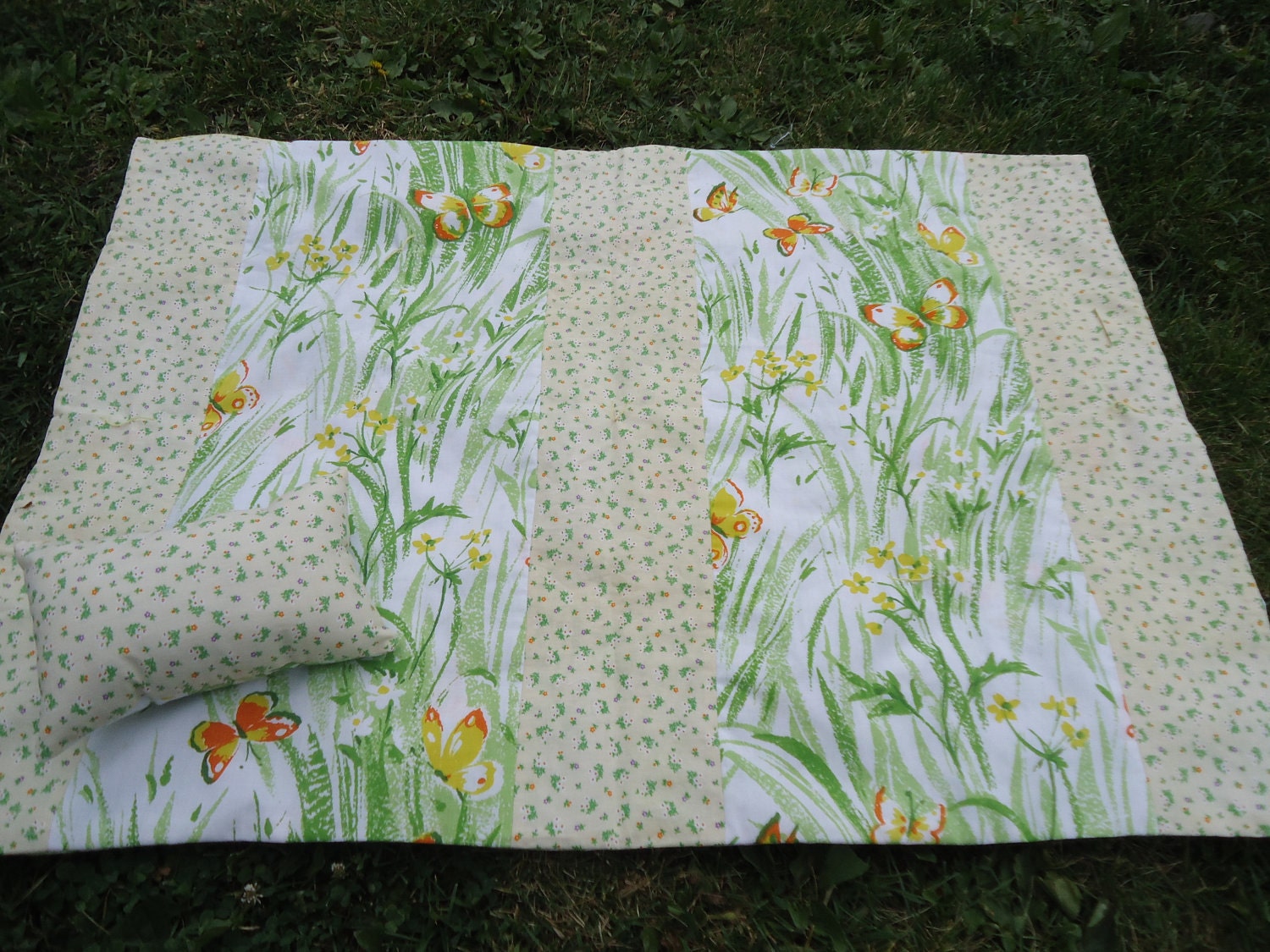 Girls butterfly travel pillow and blanket, orange and yellow pillow, flower pillow, toddler green daycare blanket, camping pillow