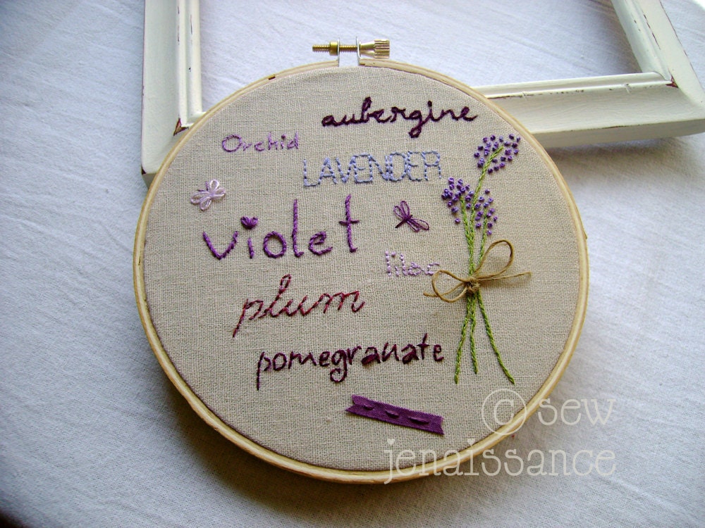 Embroidery Pattern PDF Purple Words Violet Plum Lavender Lilac Pomegranate Aubergine