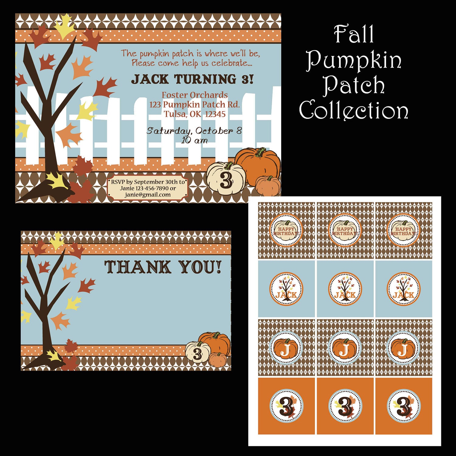 PRINTABLE Fall Halloween/Pumpkin Patch Party Collection-DIY printable party invitations by Luv Bug Design