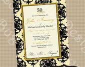 PRINTABLE Damask Anniversary Party or Wedding Invite- Printable party invitation by Luv Bug Design