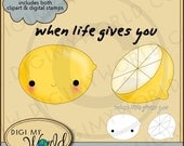 Kawaii Lemons Clipart and Digital stamp COMBO file