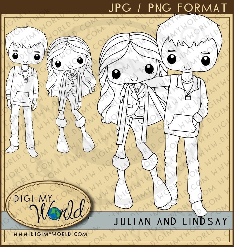 Tween teen couple teenagers digital stamp line art set  for cardmaking and scrapbooks