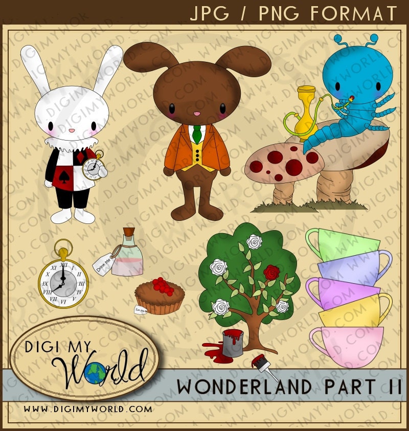 Alice in Wonderland - White rabbit, march Hare, Caterpillar, painting the roses red Clipart and graphics