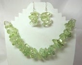 Green crackle dyed quartz necklace and earrings