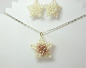 White and mauve seed pearl star pendant and earrings