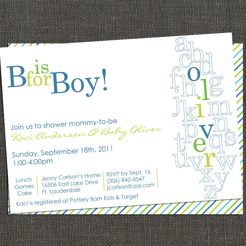 Alphabet Name Letters Baby Shower Invitation - Printable or Printed for you