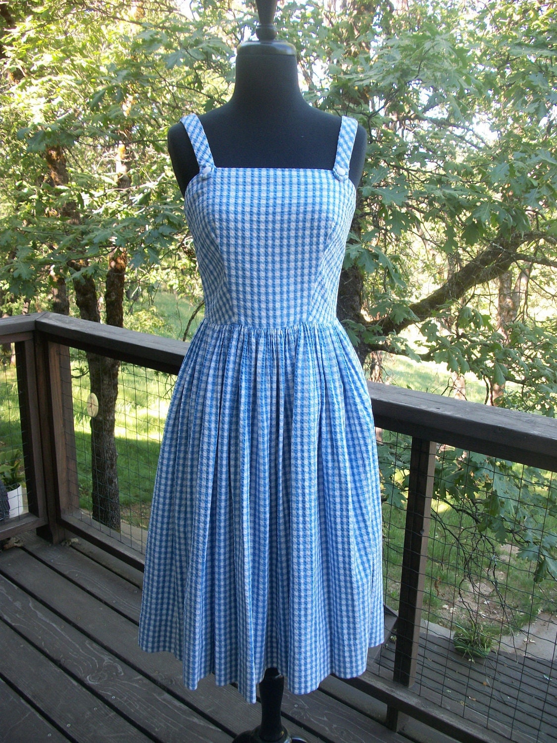 Lanz Blue & White Gingham Checkered Sun Dress XS by socalhoney