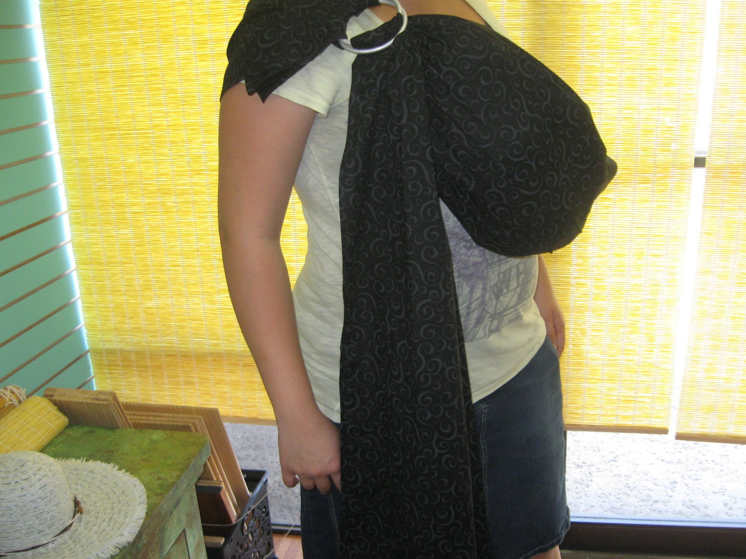 baby ring sling infant to toddler carrier wrap adjustable -EBONY swirl includes open pocket   more in my store