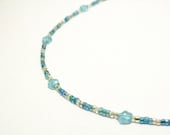 CLEARANCE Blue and Silver Seed Bead and Glass Star Necklace