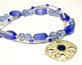 Blue Cats Eye Glass Double Stranded Necklace