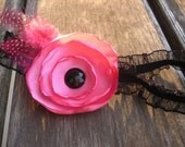 Pink Poppy Headband with Pink Feather Accent (Hair Accessory for Baby)