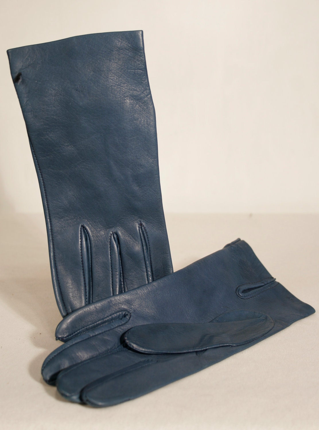 Vintage Women's Leather Gloves - Size 6 1/2 - Dark Grey Teal - Unworn S A L E