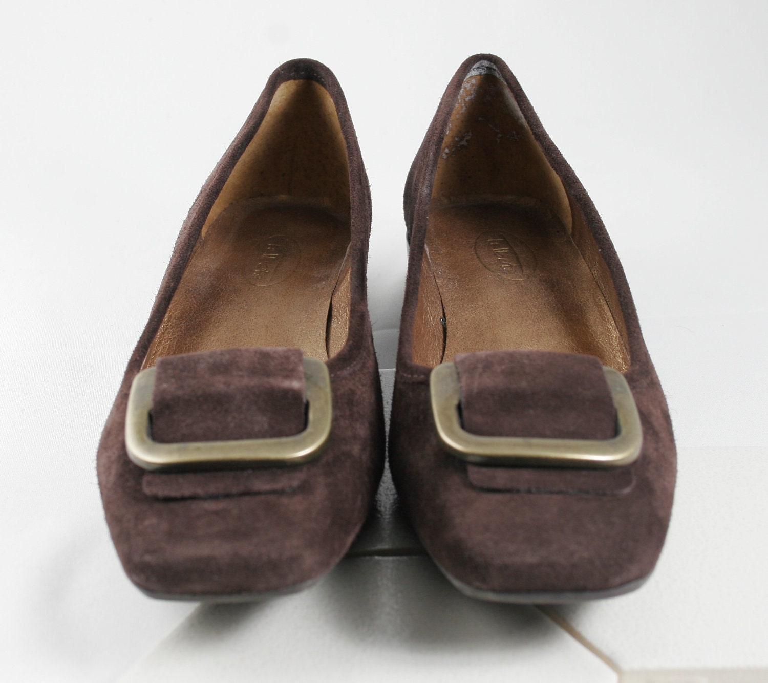 Beautiful Vintage Brown Suede Flats with Brass Buckle by Talbots circa 1980s Size 8B