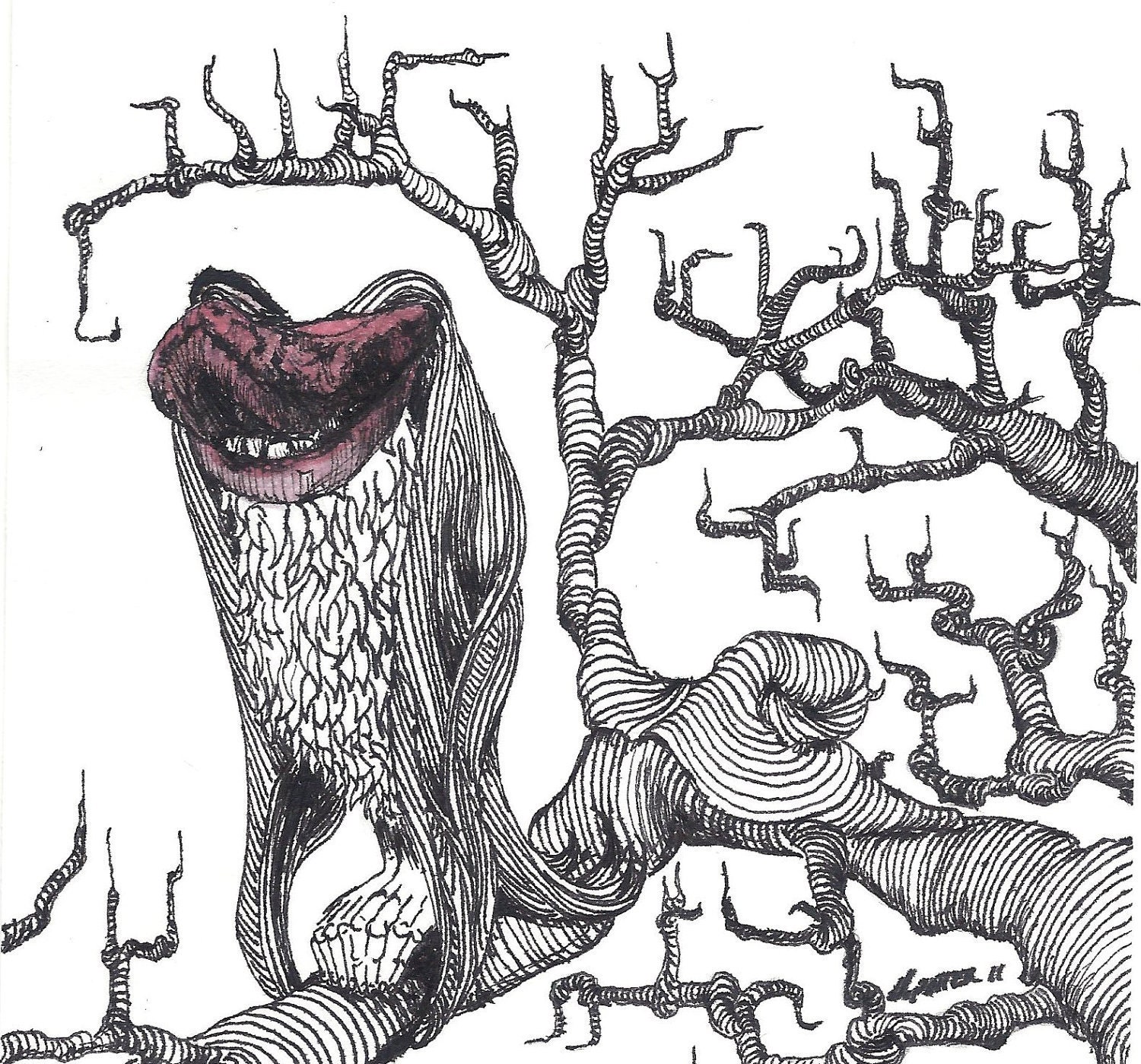 Original Pen & Ink drawing of a happy bird "Tasting the Air"